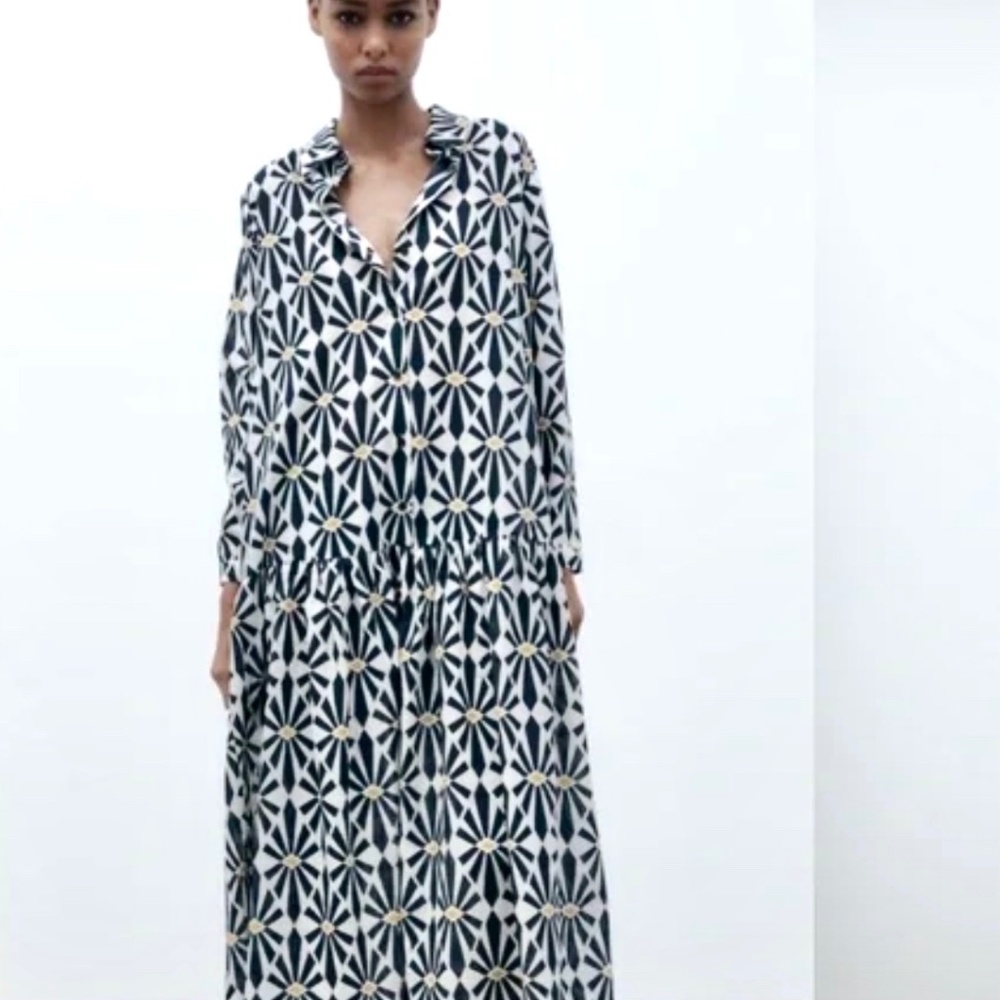 Zara Geometric Printed Midi Dress Size Medium